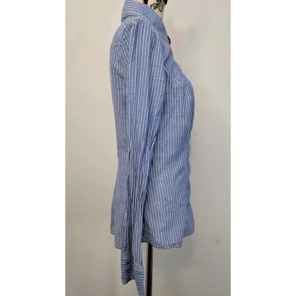 Guess Los Angeles Shirt Womens SZ M Blue White Striped Long sleeve Snap Pocket - Picture 5 of 13
